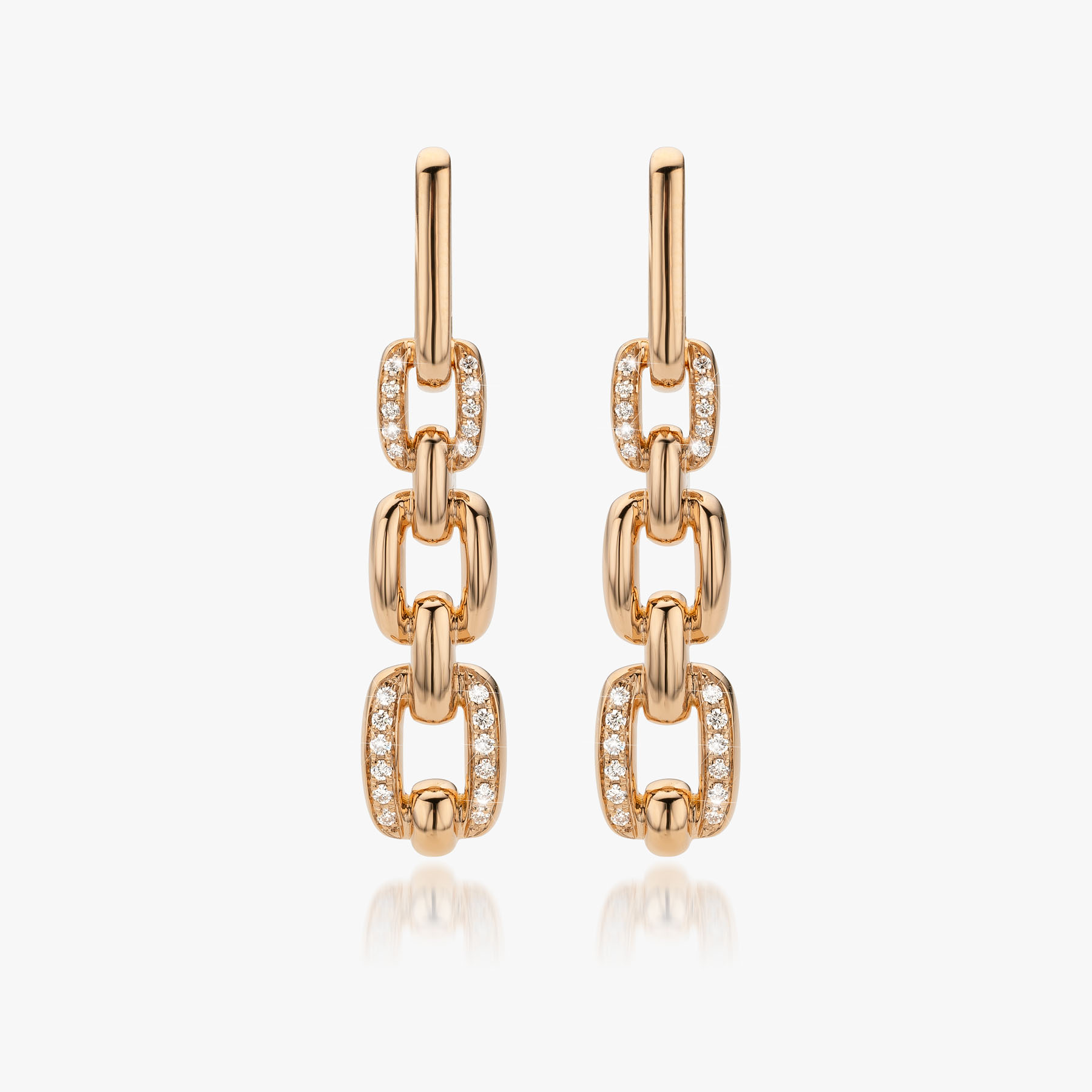 Red gold and diamant Link earrings made by Atelier Wittmann